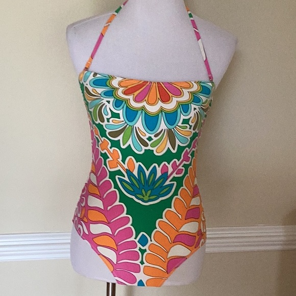 Trina Turk size 4 bright print on white background strapless low cut bac… - Picture 1 of 12